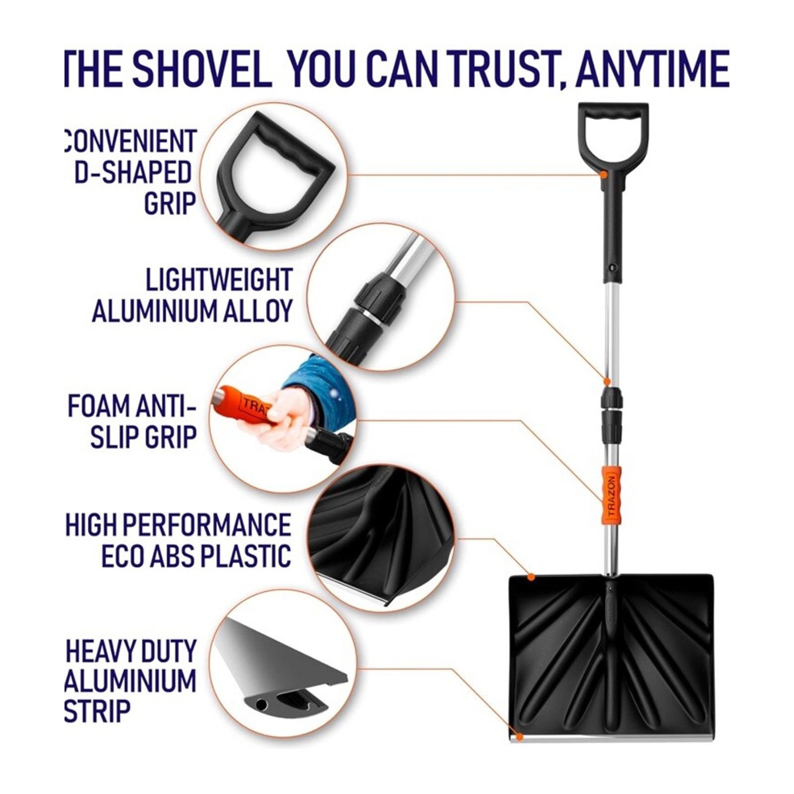 Snow Shovel for Driveway Car Home Garage – Portable Folding Snow Shovel with Ret