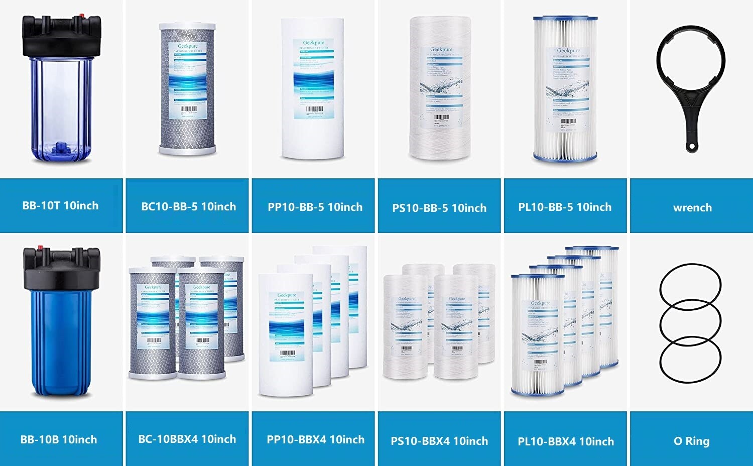 Geekpure 4 Pack PP Sediment Replacement Water Filter 4.5″ x 10″ – 5 Mic