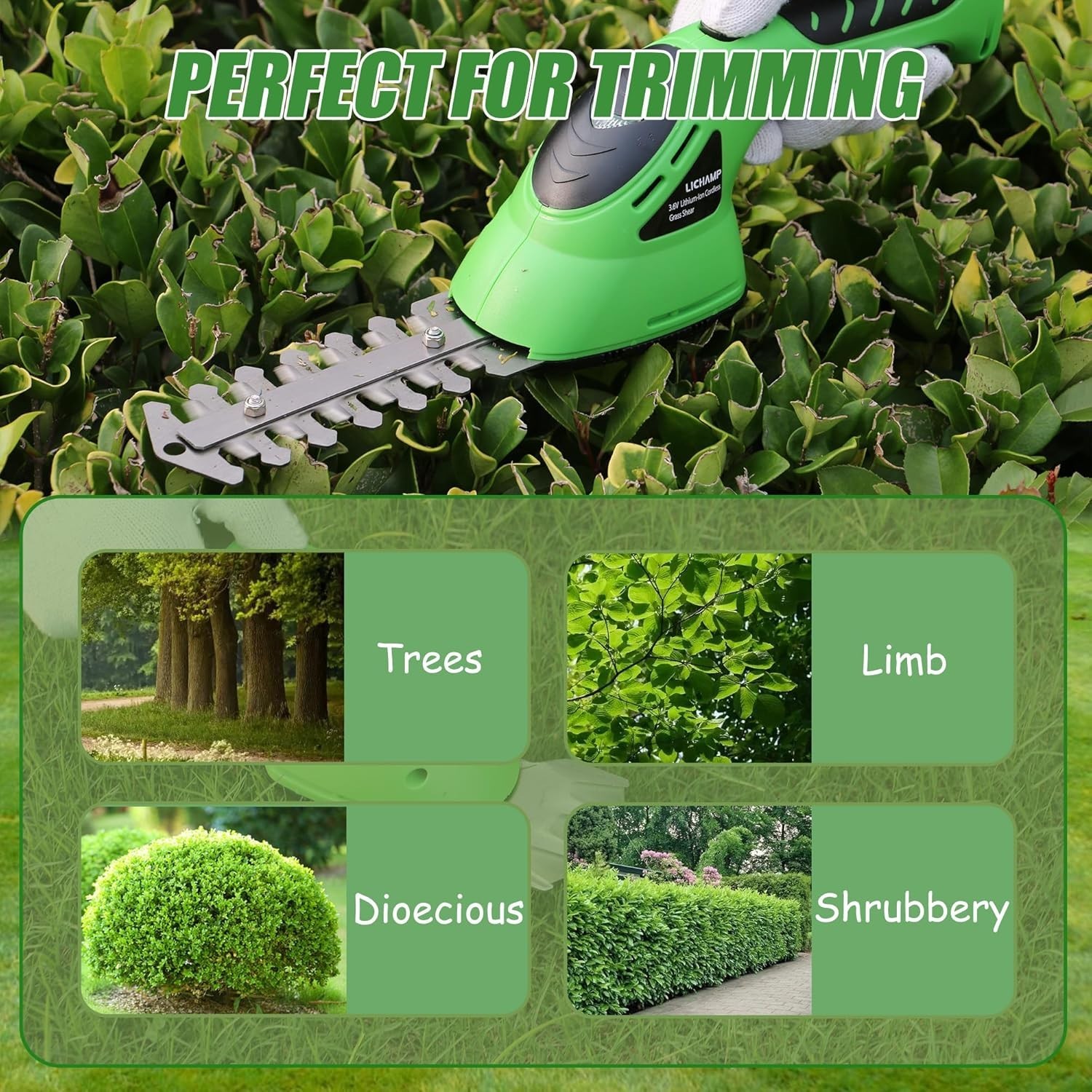 2-in-1 Electric Hand Held Grass Shear Hedge Trimmer Shrubbery Clipper Cordles…