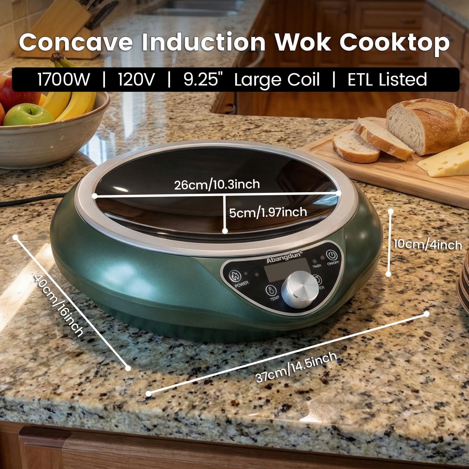 Abangdun 1700W 100V~185V Induction Cooktop Concave Wok Burner Portable Stove