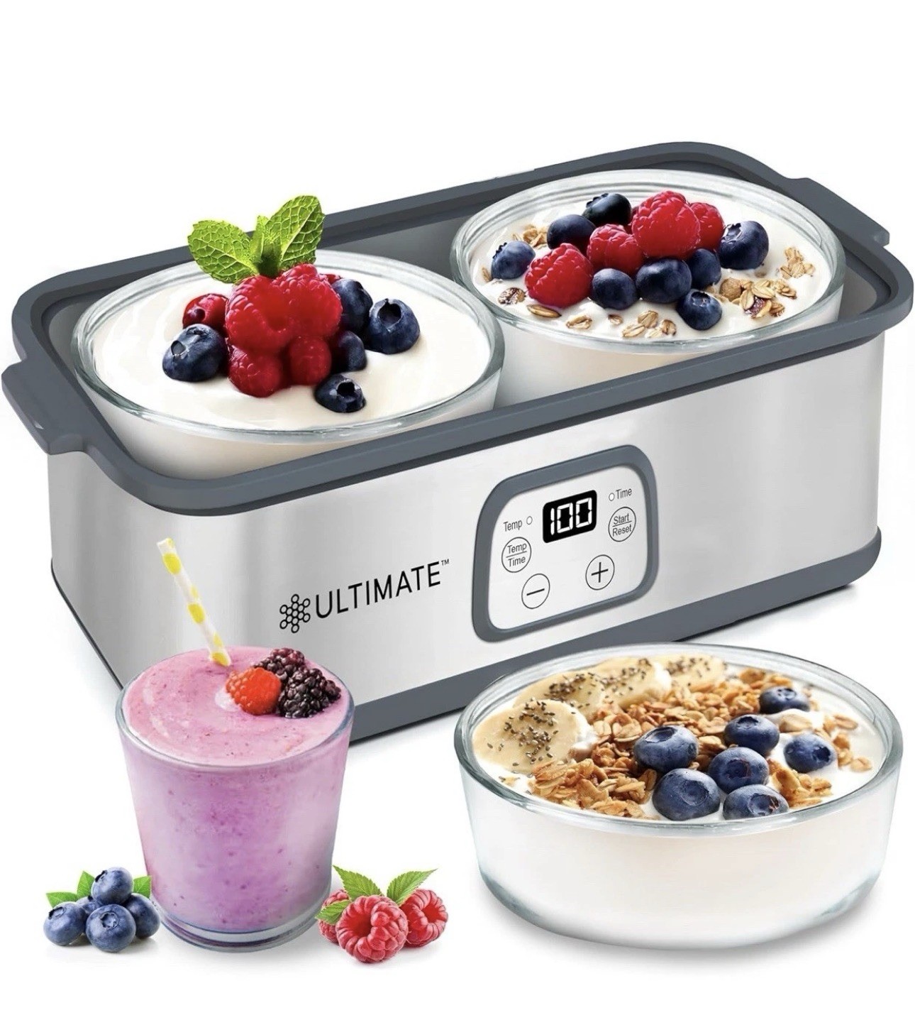Ultimate Probiotic Yogurt Maker with Adjustable Temperature & Time (2 bowls)