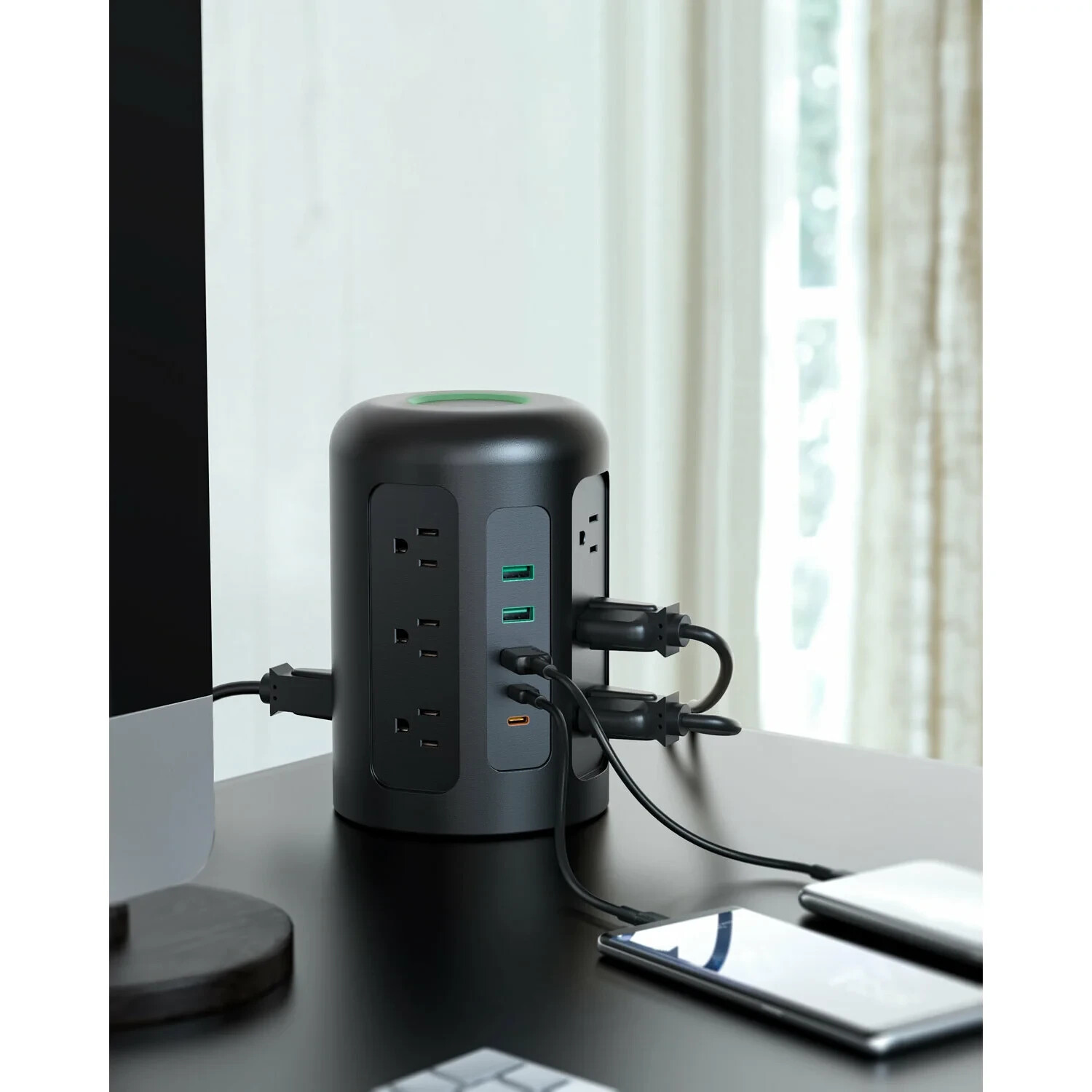 Power Strip Tower, 12 Outlets, 30W 3 USB & 2 USB-C ports, power up to 17 devices