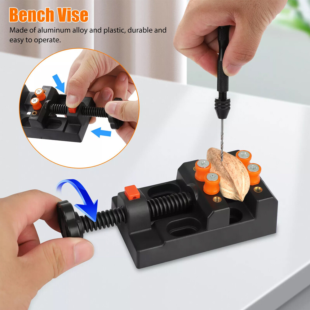 60X Mini Micro Hand Drill Bits Set Small Manual Keyless Chuck Pin Vise Rotary