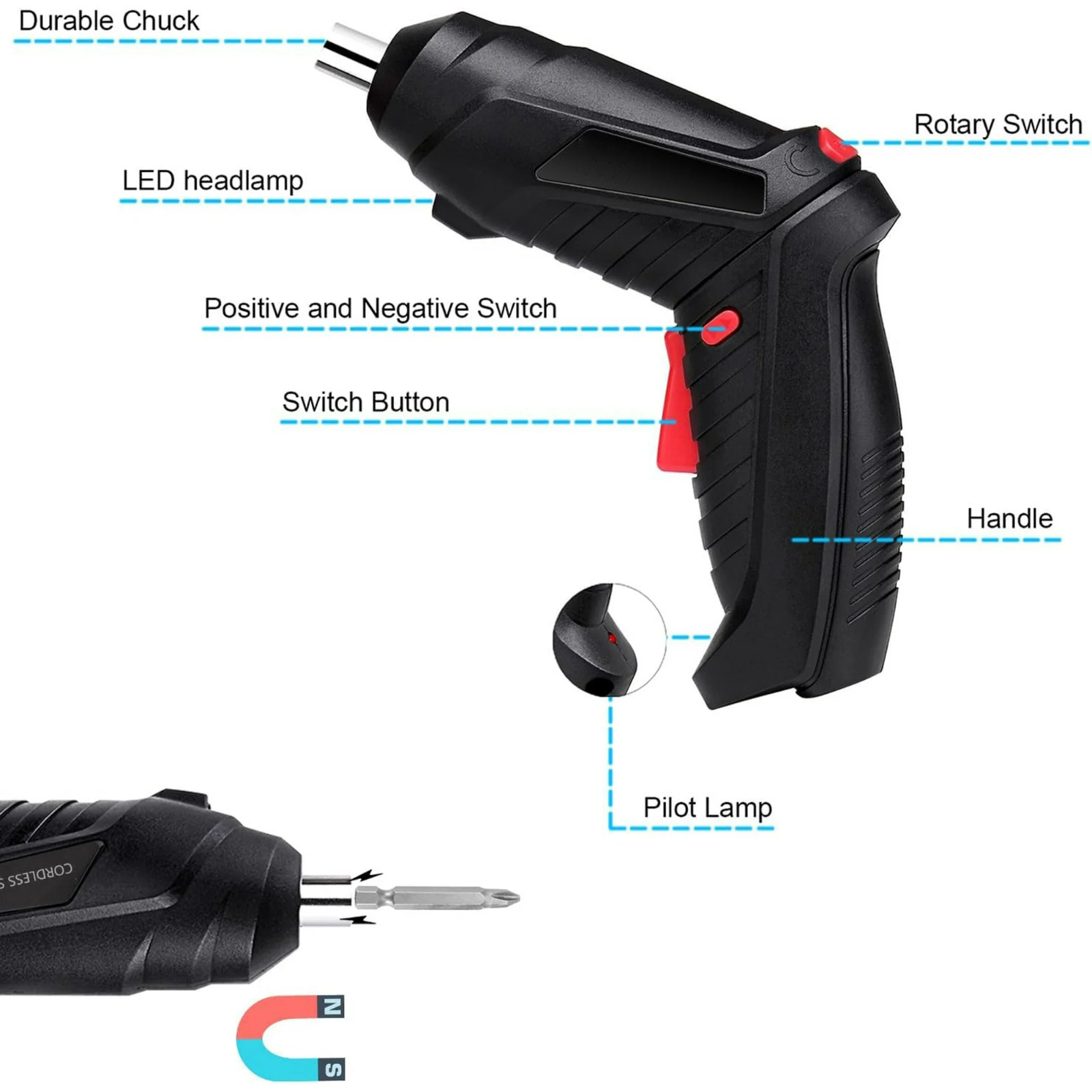 3.6V Cordless Electric Screwdriver Set USB Charging 3Nm Screw Gun With LED Light