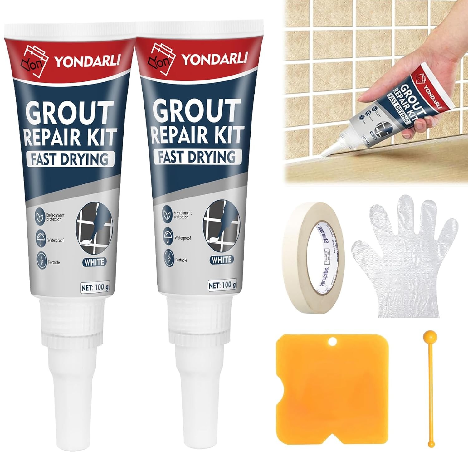 White Grout Sealer, Tile Grout Filler, Bathroom, Shower, Kitchen Grout, 2 Pack