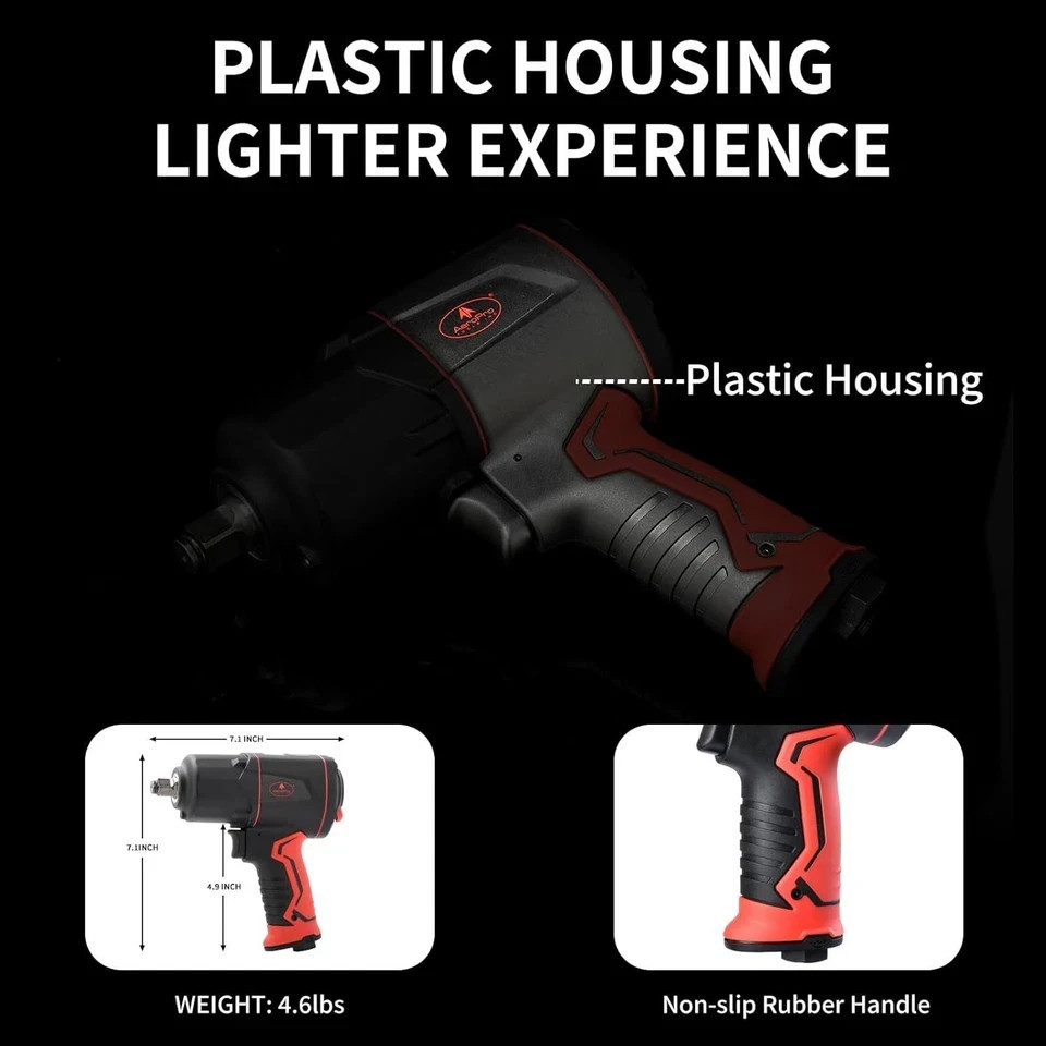1/2-Inch Composite Air Impact Wrench(A315), Twin Hammer, 1290FT-LBS Max 8000RPM