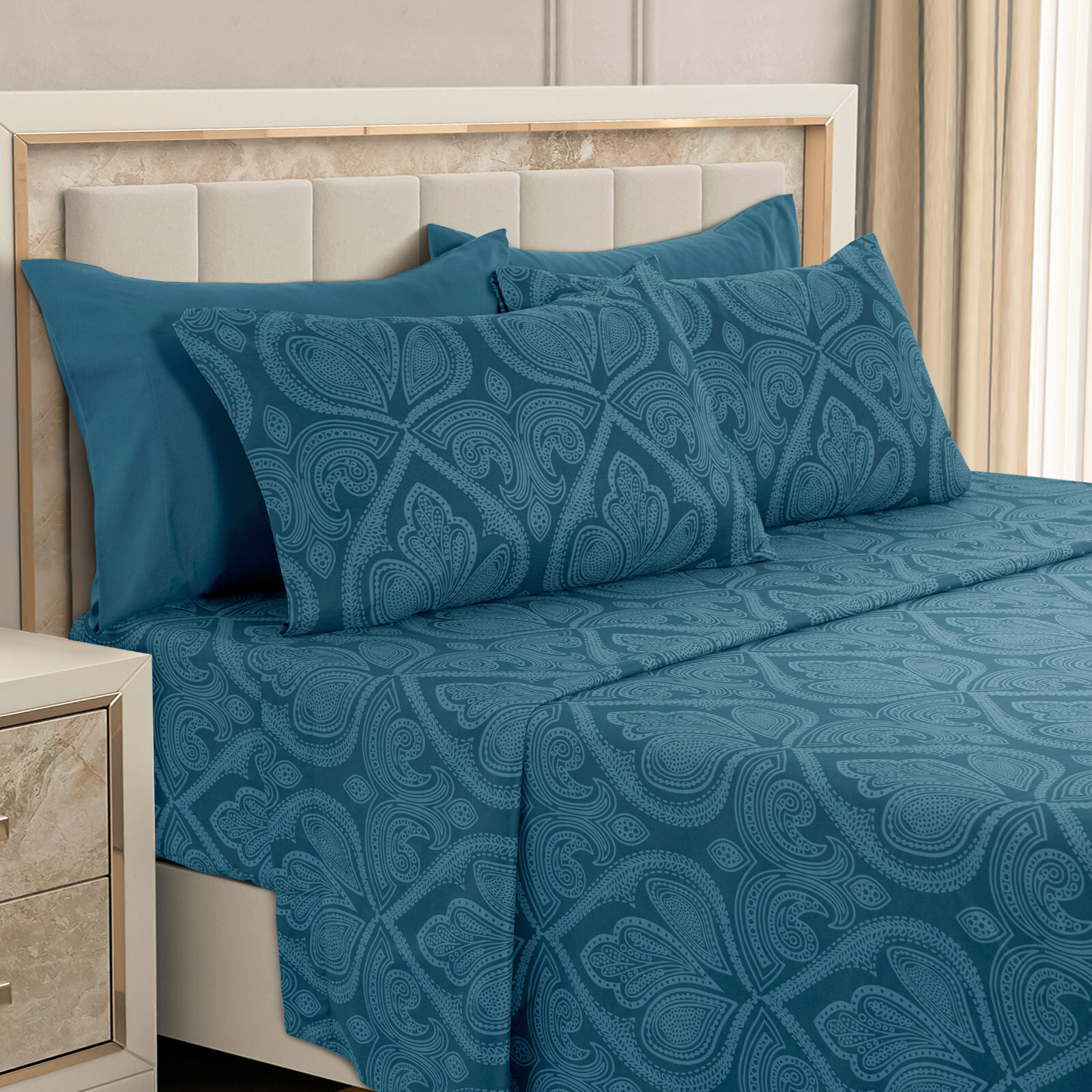 Luxury Deep Pocket 6 Piece Bed Sheet Set 1800 Series Hotel Comfort Paisley Sheet