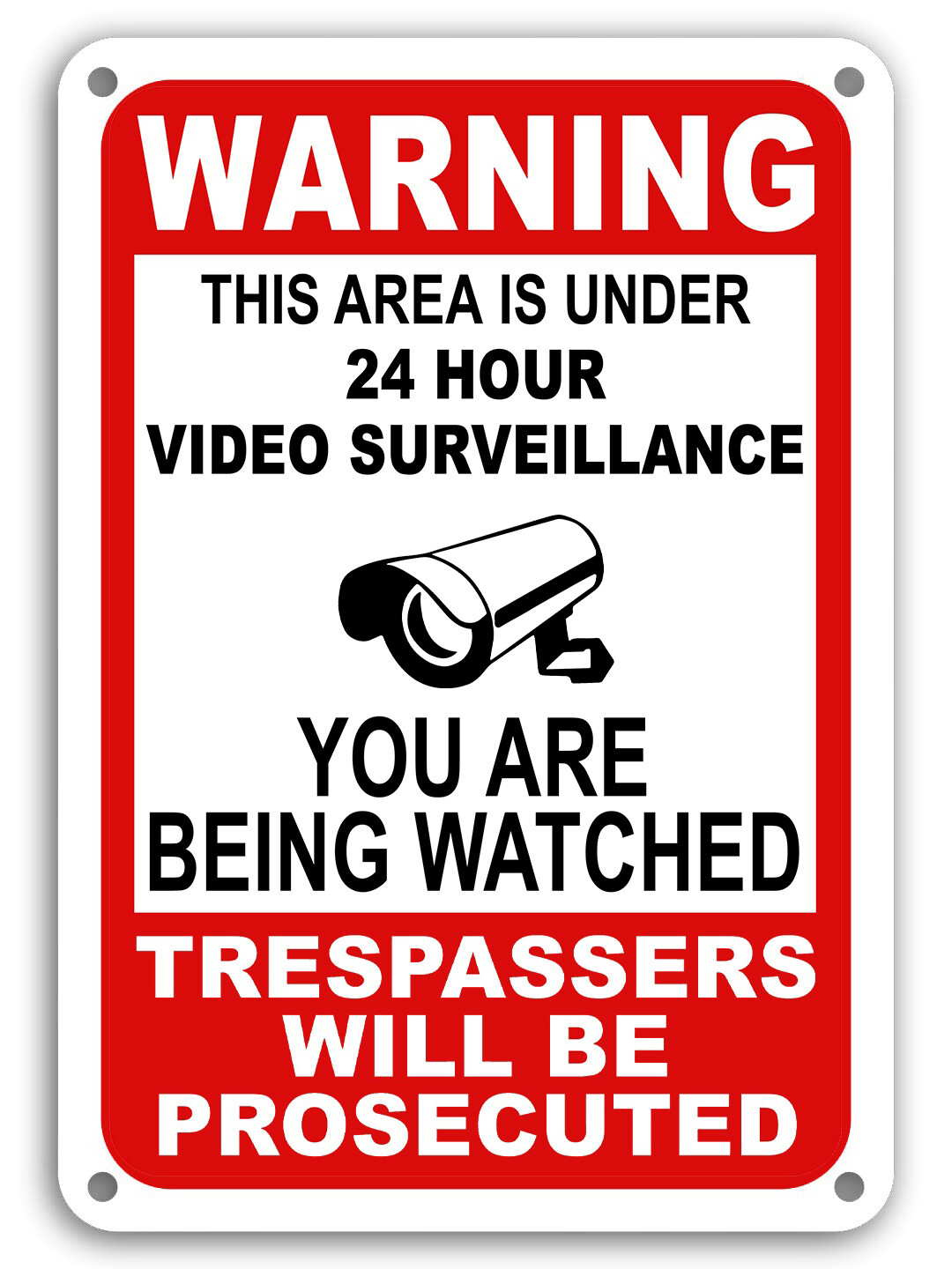 Warning Under 24 Hour Video Surveillance Sign Home Yard Security cctv WATCH 7×11