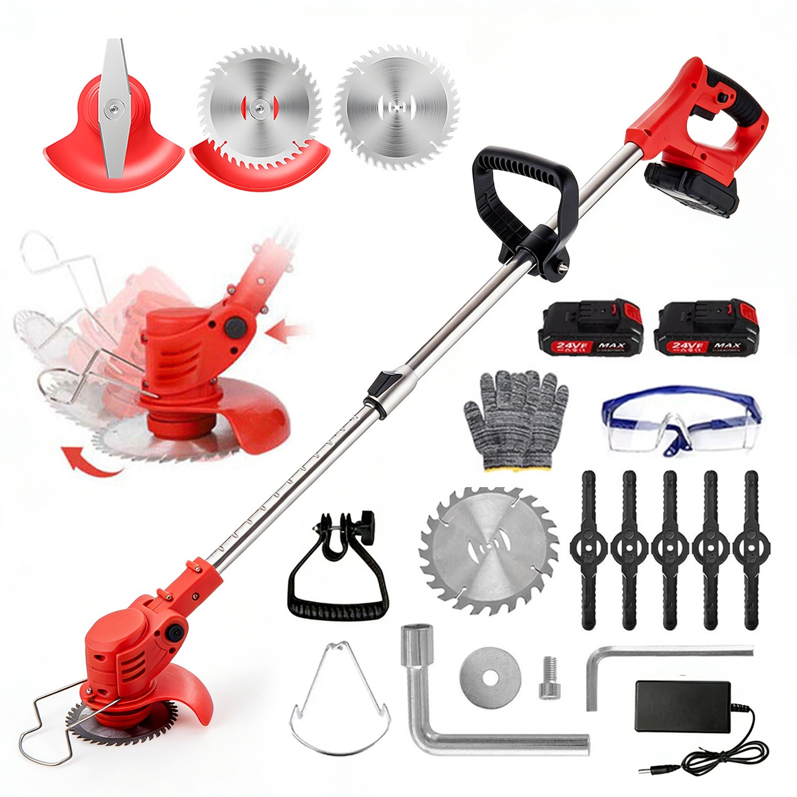 21V Electric Cordless Grass Trimmer Strimmer Garden Edger Cutter w/ 2 Battery