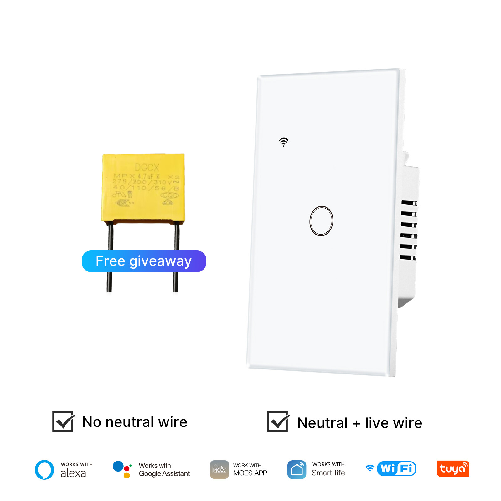 MOES WiFi Smart Light Switch Neutral Optional No Hub Tuya Alexa Google App Timer