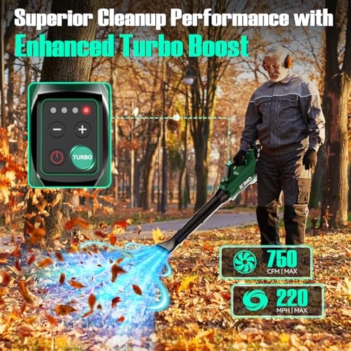 Cordless Leaf Blower with Battery and Charger, 750CFM Black and Light Green