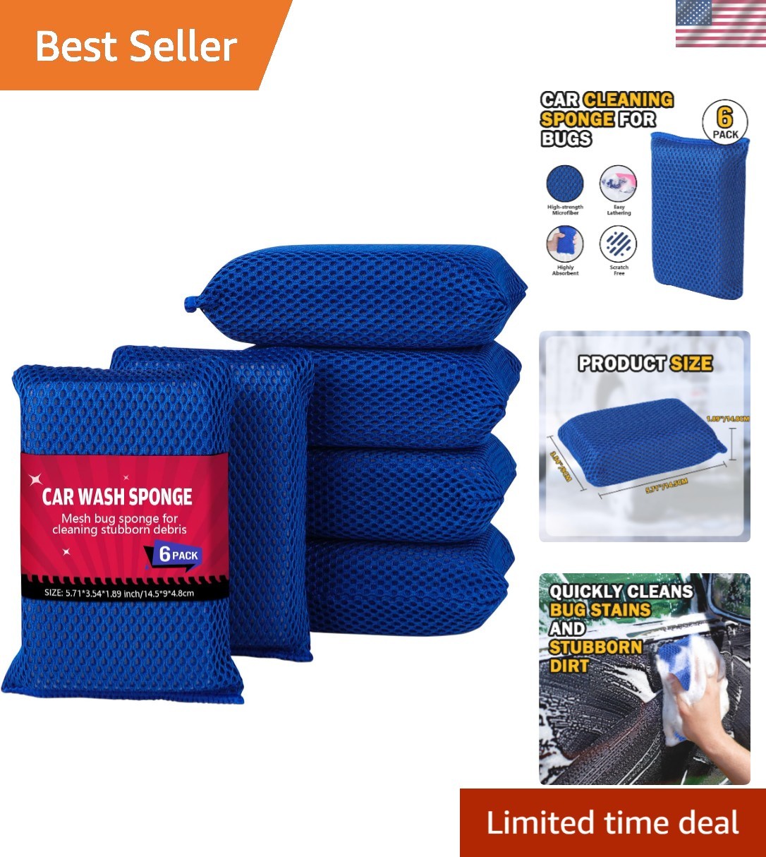 Car Wash Sponge 6PK, Microfiber Large Bug and Tar Remover for Cars | Non Scra…