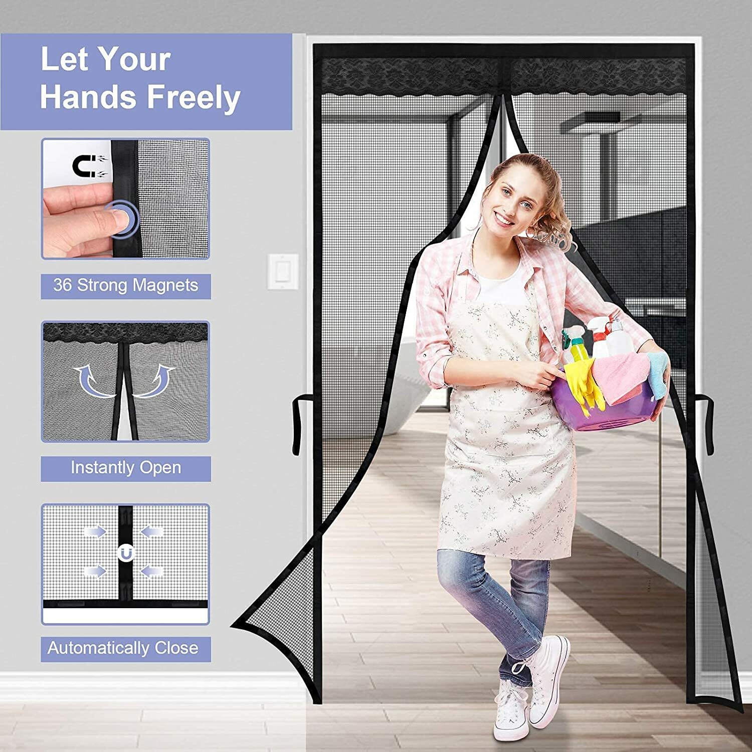Magnetic Screen Door Mesh Curtain Durable Heavy Duty Mosquito Net Bug Hands Free