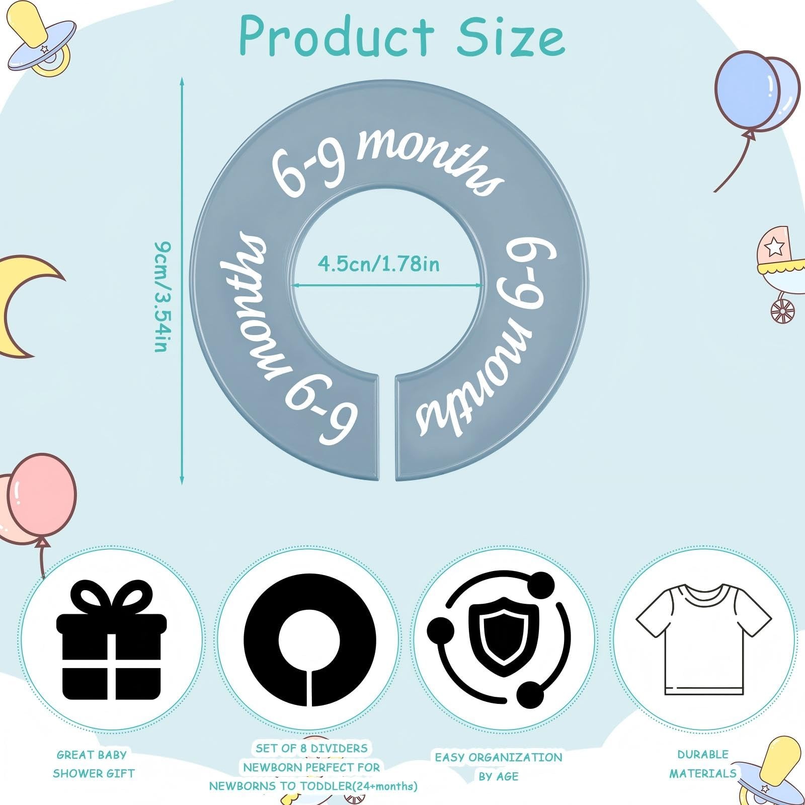 8 Pcs Baby Closet Dividers, Gifts for Moms, Unisex Baby Clothes Organizers, C…