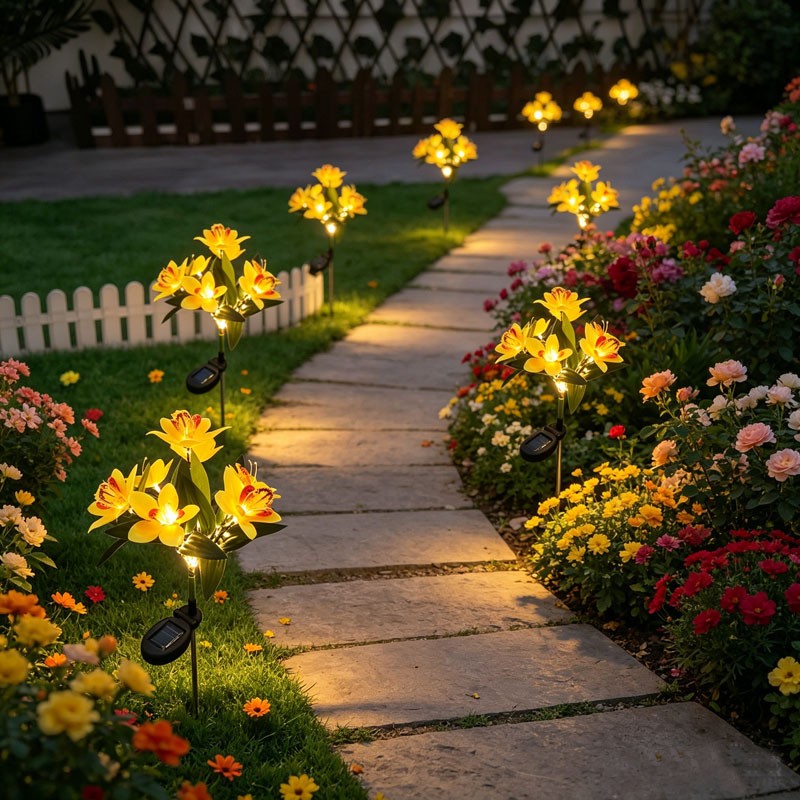 Solar LED Garden Lights Flower Stake Lamp Outdoor Yard Waterproof Patio Decor
