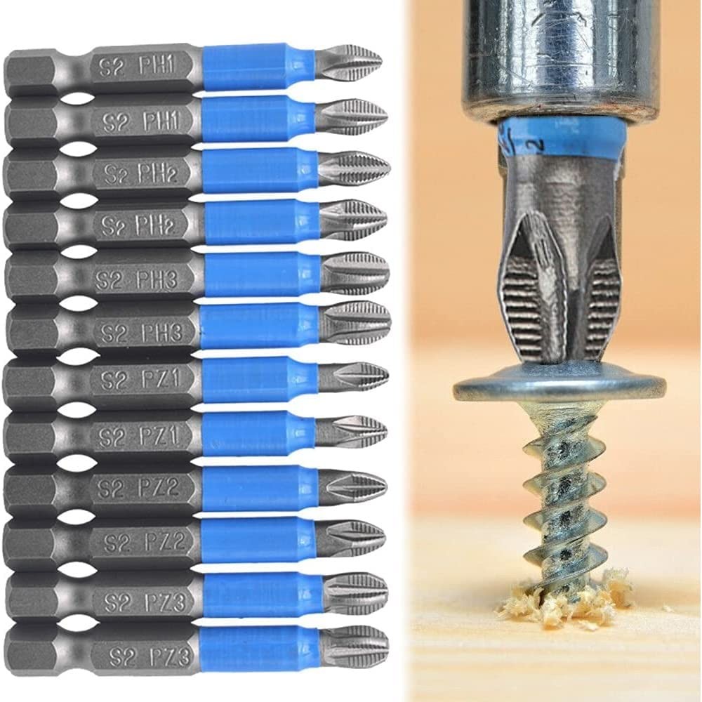 12 Pieces Magnetic Phillips Pozidriv Screwdriver Bit Set 1/4 Inch Hex Shank An