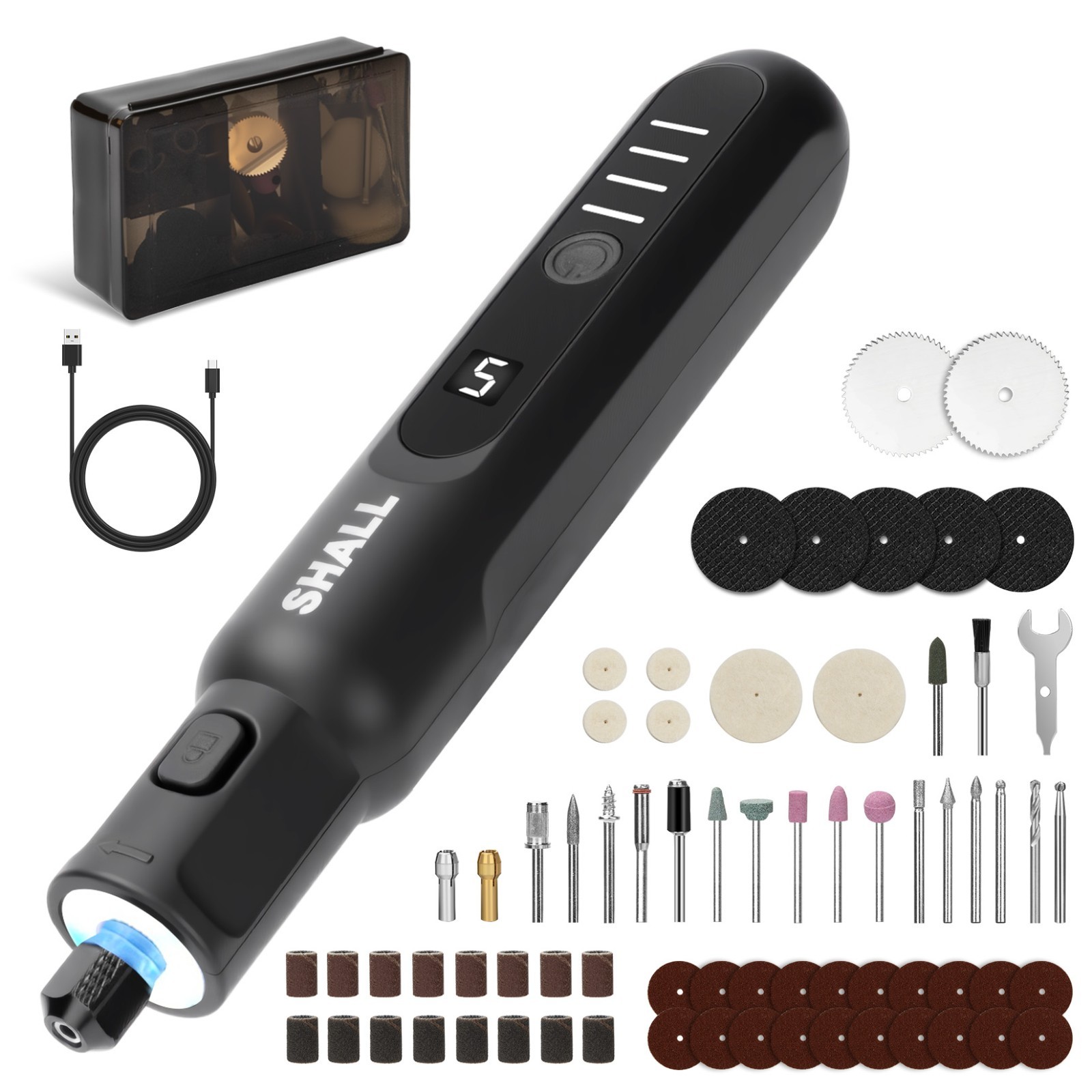 SHALL Cordless Rotary Tool Kit,3.7V Mini Rotary Tool ,5Speed and 104 Accessories