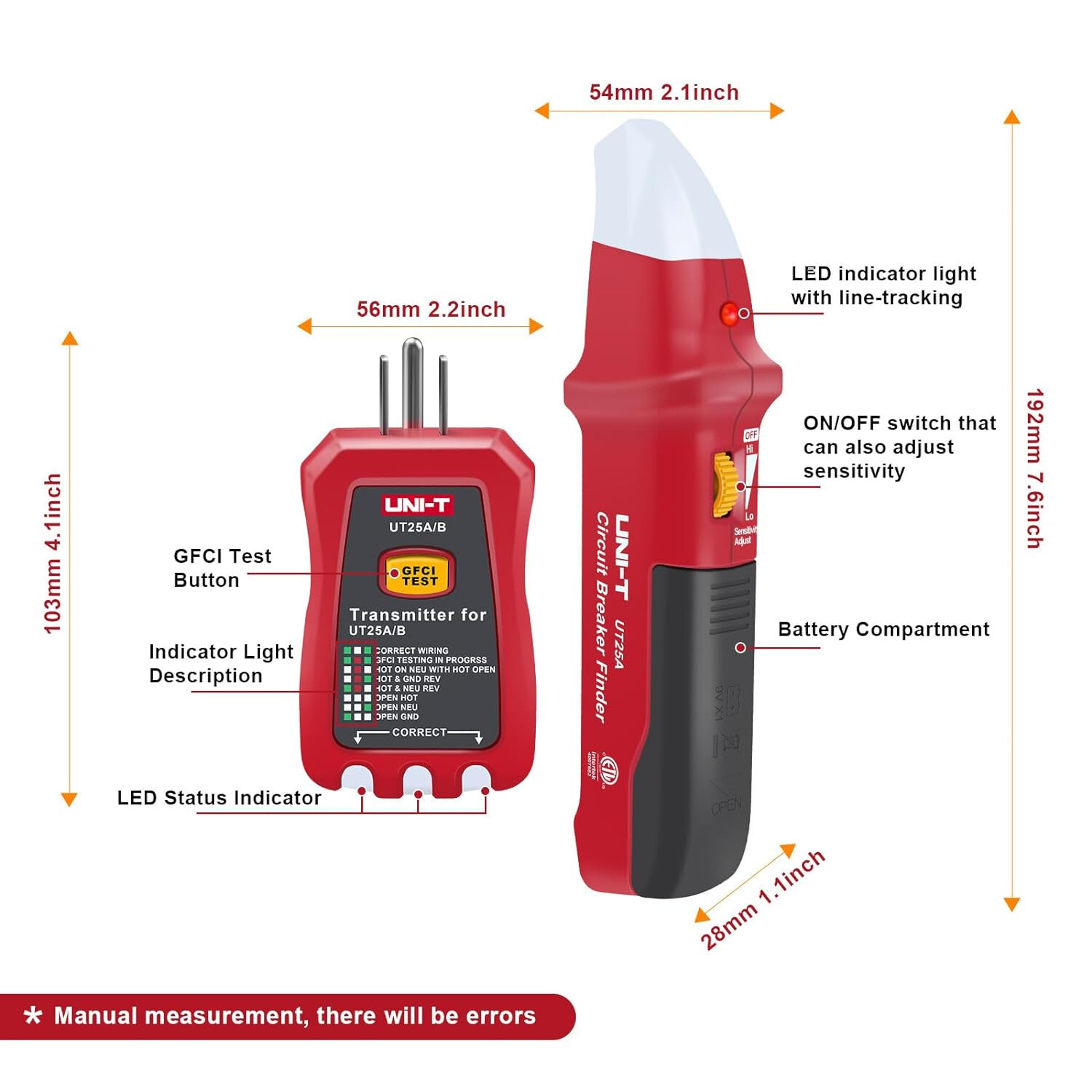 UT25A Digital Circuit Breaker Finder Tool with GFCI Outlet Socket Tester 90-120V