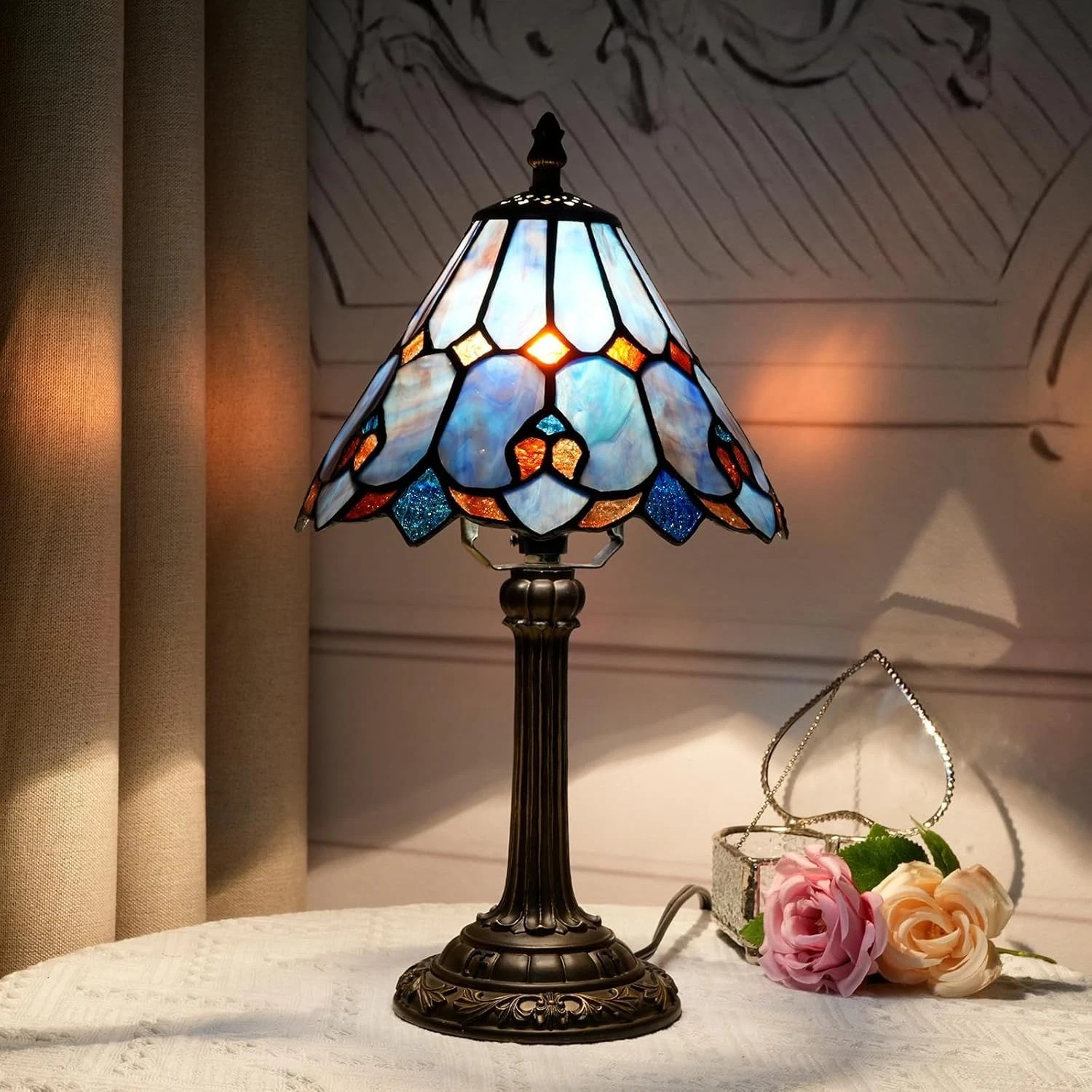 Tiffany Stained Glass Bedside Lamp – Cute Home Decor Gift for Any Room