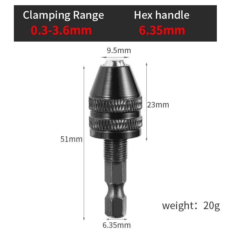 Keyless Drill Chuck Adapter Hex Shank Impact Driver Converter for Drill Bits