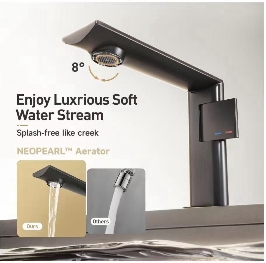 Modern Black Bathroom Sink Faucet Matte Finish NEOPERL Aerator High Arc 5.32in