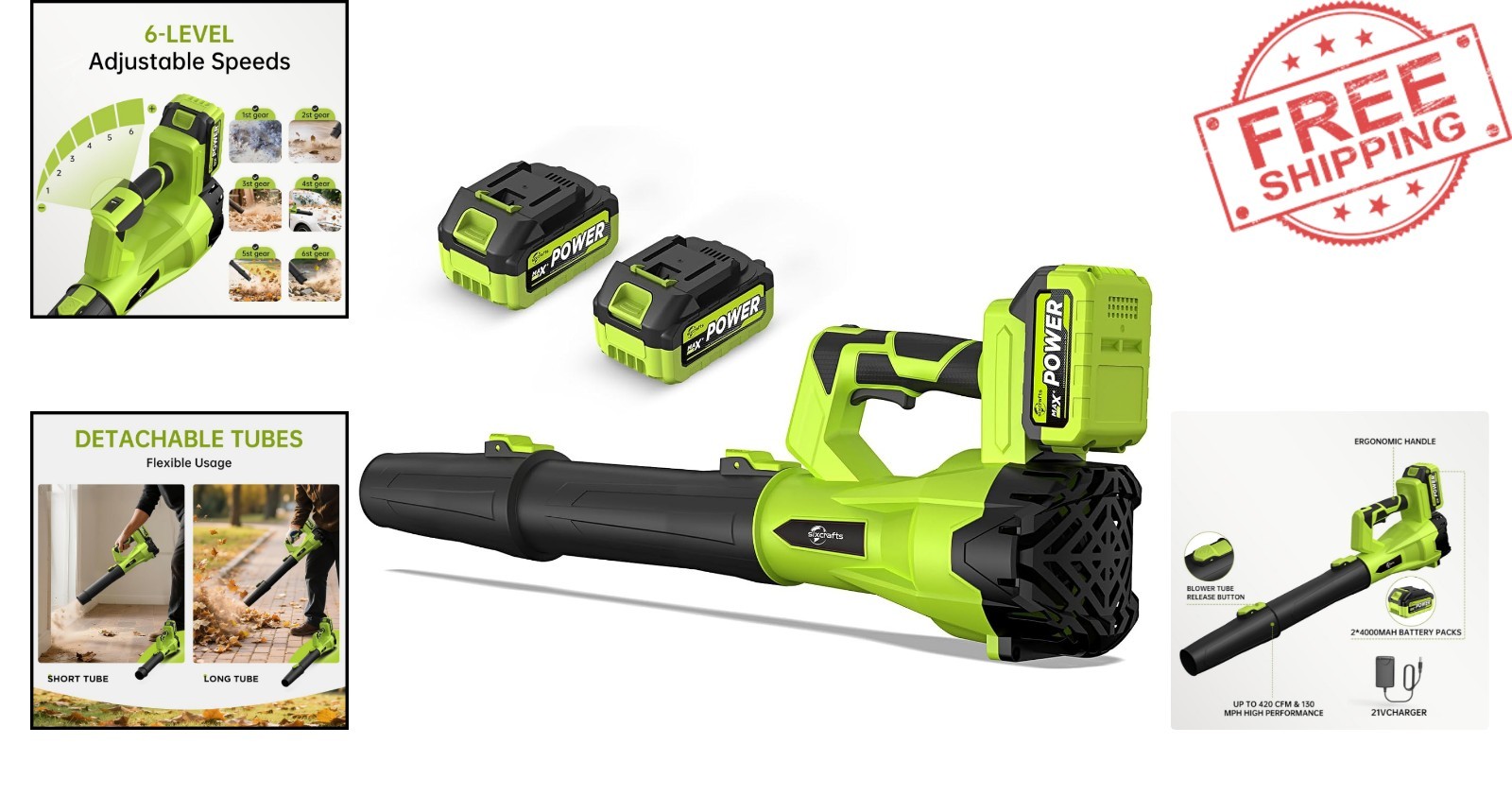 Ultra-Lightweight Cordless Leaf Blower – 21V Rechargeable with Dual Batteries