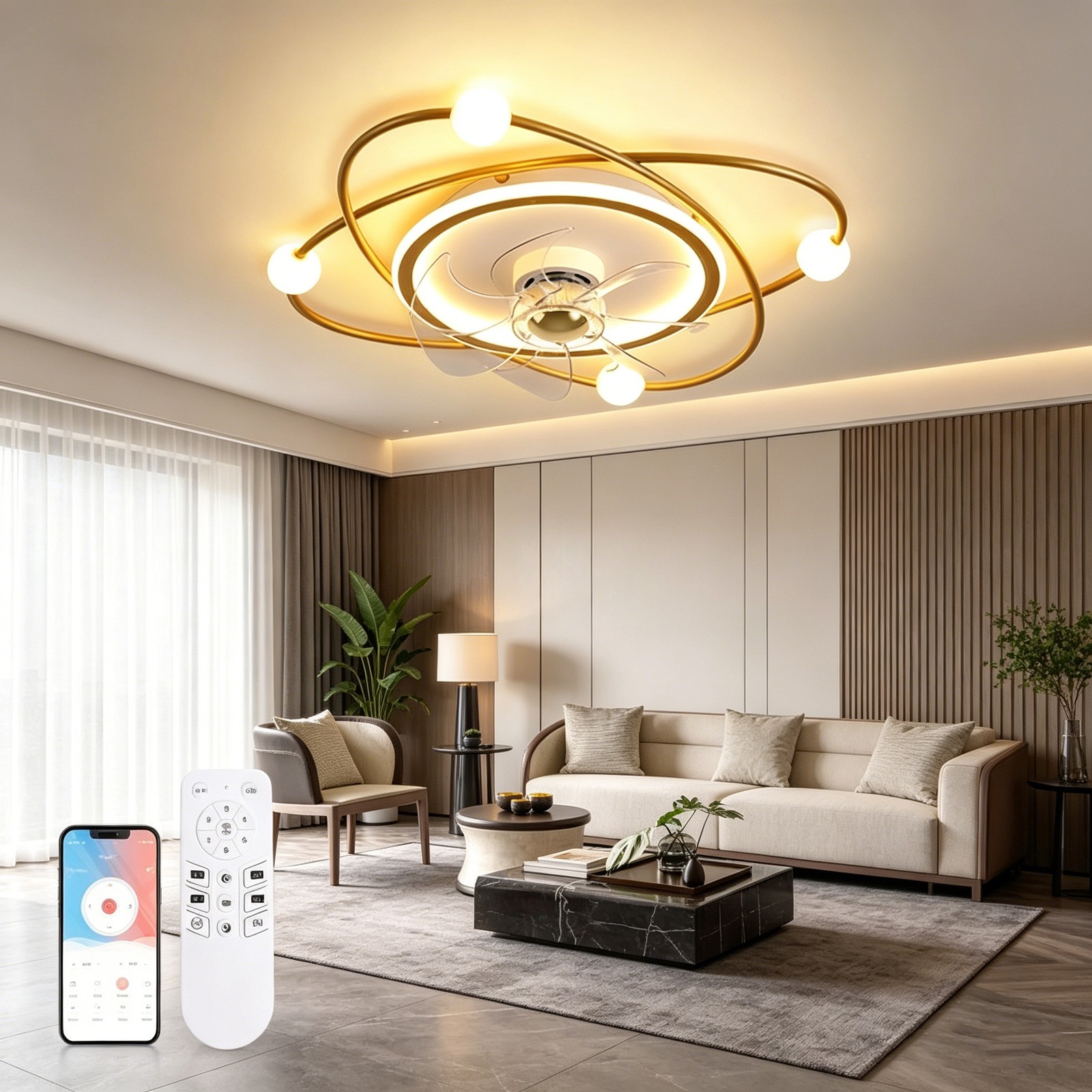 Modern Ceiling Fan with Lighting for Living Room,Bedroom,Dining Room,55cm