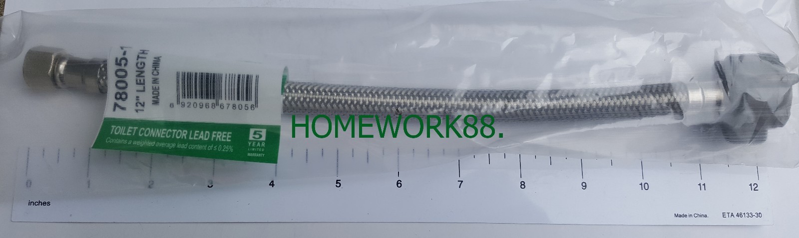 1-70) 12″ LONG 3/8″ COMP X 7/8″ BC LEAD FREE BRAIDED STAINLESS STEEL TOILET HOSE
