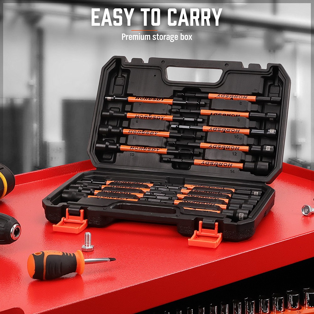 18PC Impact Magnetic Nut Drivers Set SAE & Metric Extra Long 1/4″ Hex Shank Case