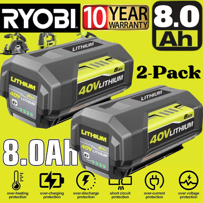 2PACK 8.0Ah Battery 40 Volt for Ryobi 40V Lithium OP40602 Battery with LED