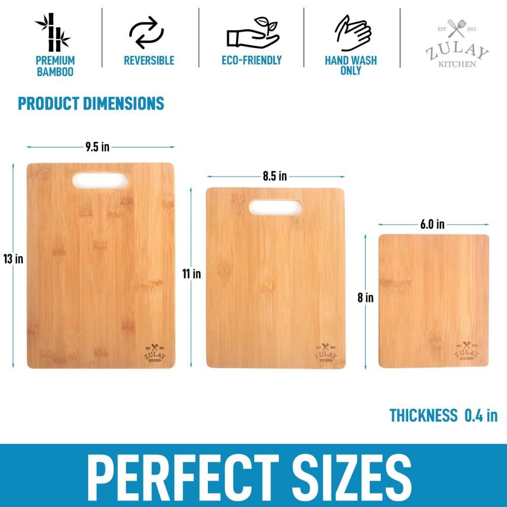 Zulay Bamboo Cutting Board Set – 3 Piece