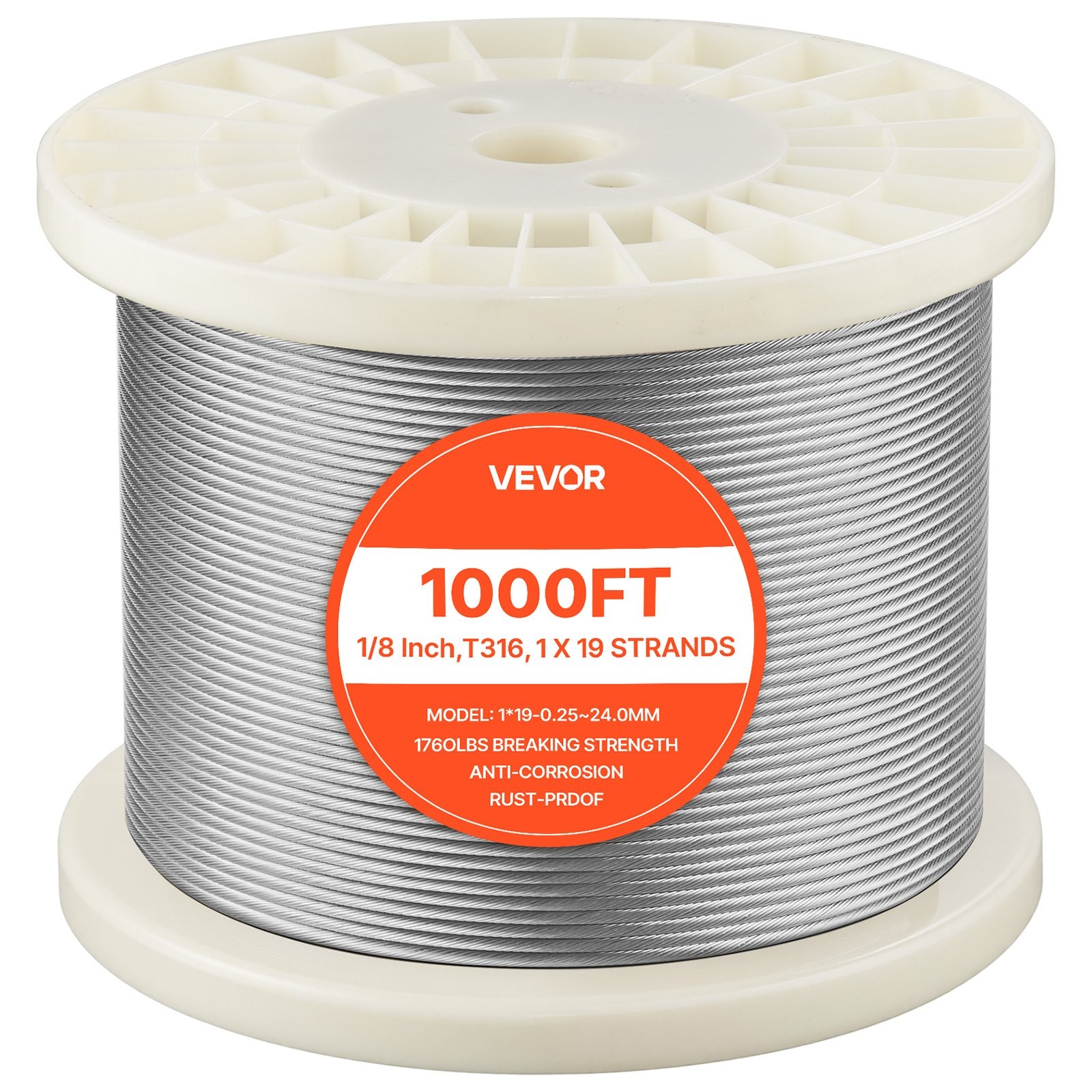 1/8 Inch Wire Rope, 1000 ft Length, 316 Stainless Steel Wire Cable with Cutter,