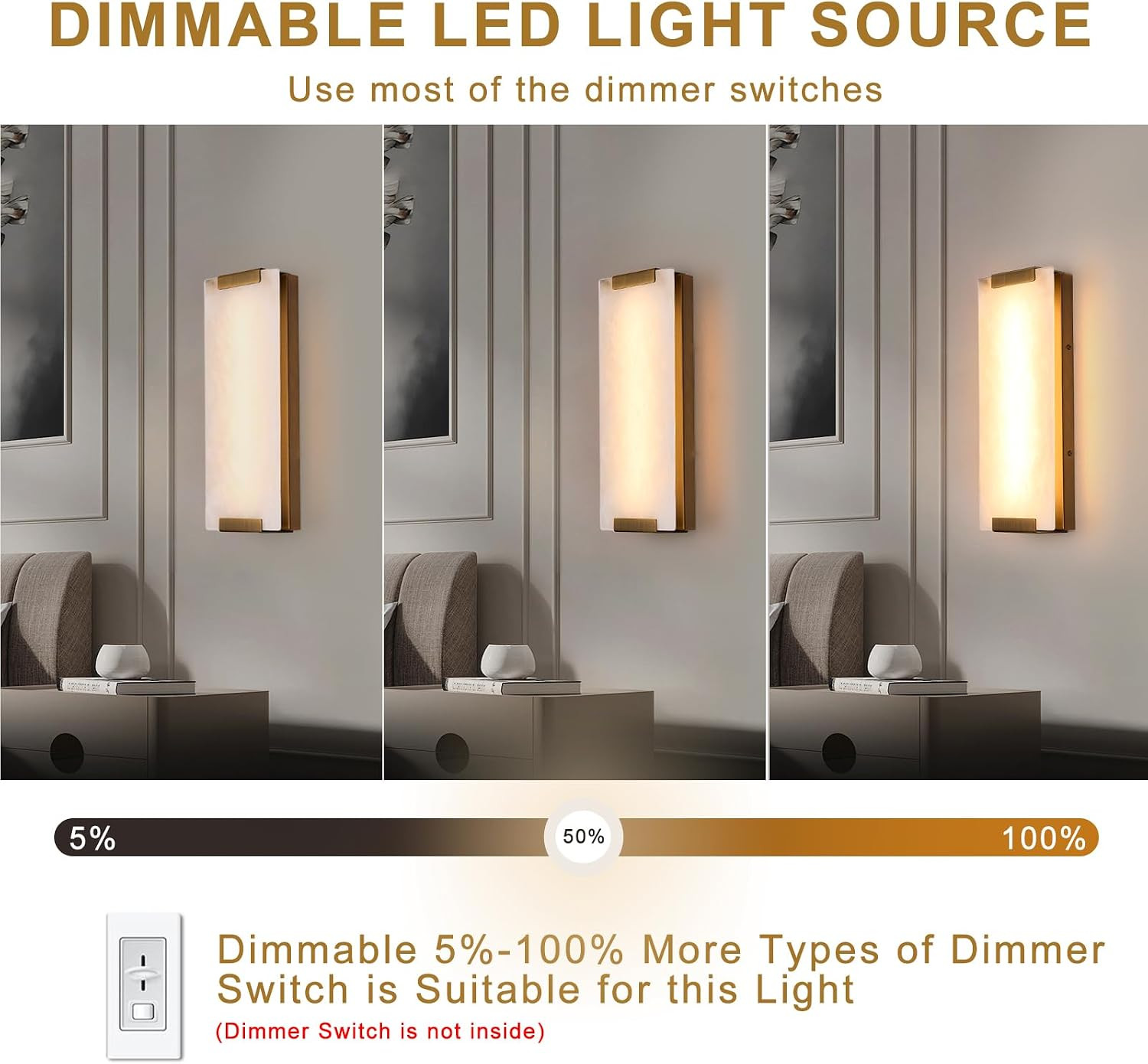 14.2In Alabaster Wall Sconce, Large Natural Marble Wall Light Decor, LED Modern
