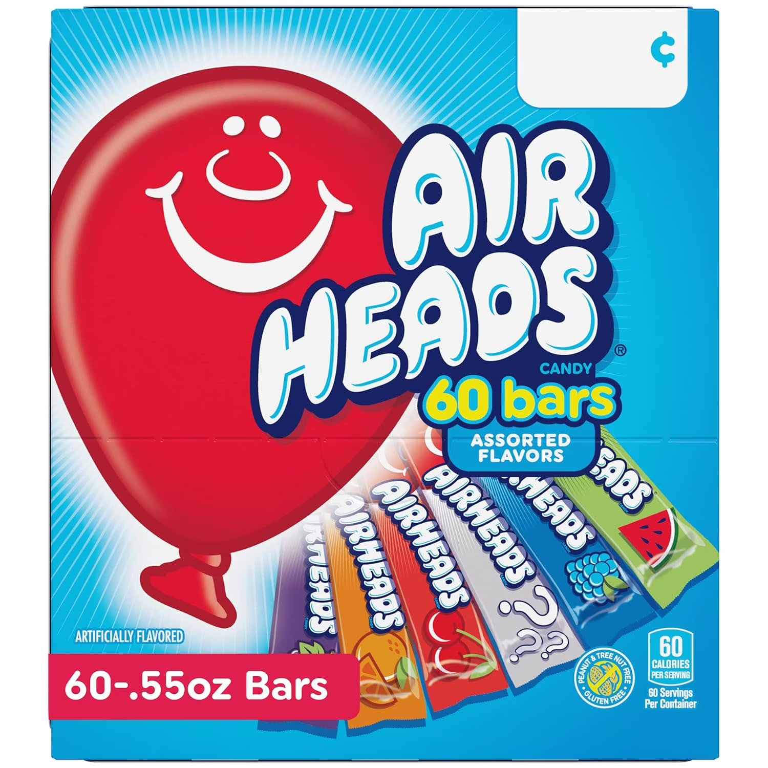 Airheads Peanut-Free Full-Size Chewy Candy Bars, Assorted Fruit Flavors 60 Count