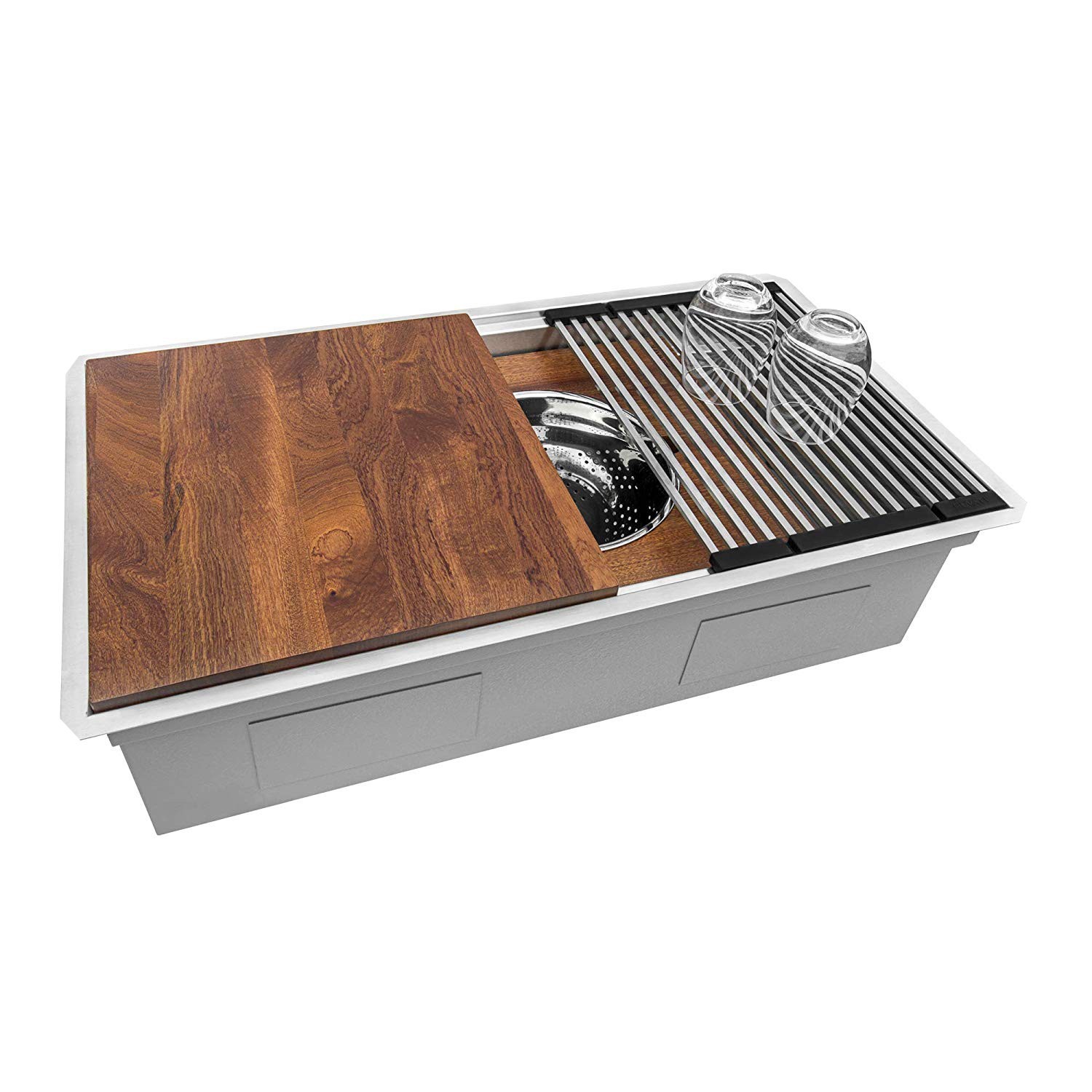 Ruvati 33″ Workstation Two-Tiered Ledge Undermount Kitchen Sink – RVH6222ST