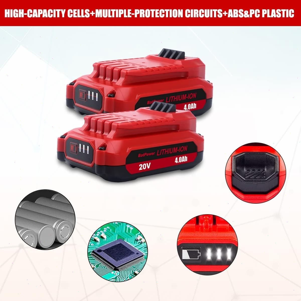 2 Pack 20V 4.0Ah CMCB202-2 for Craftsman V20 Lithium Ion Power Tool Battery