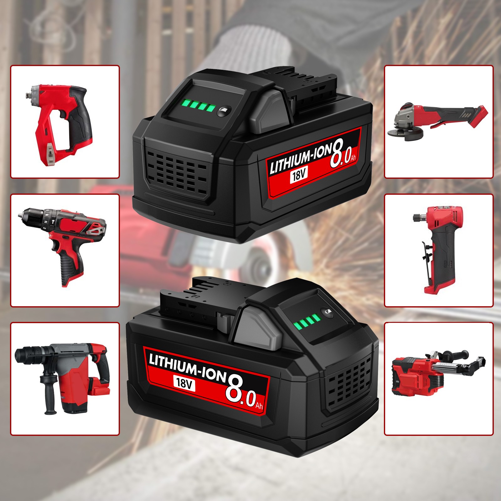 2pack 8AH Battery and Charger For Milwaukee for M18 Extended Capacity 48-11-1860