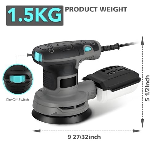 5-Inch Random Orbital Sander, 3Amp Electric Palm Sander with 6-Speed Control,