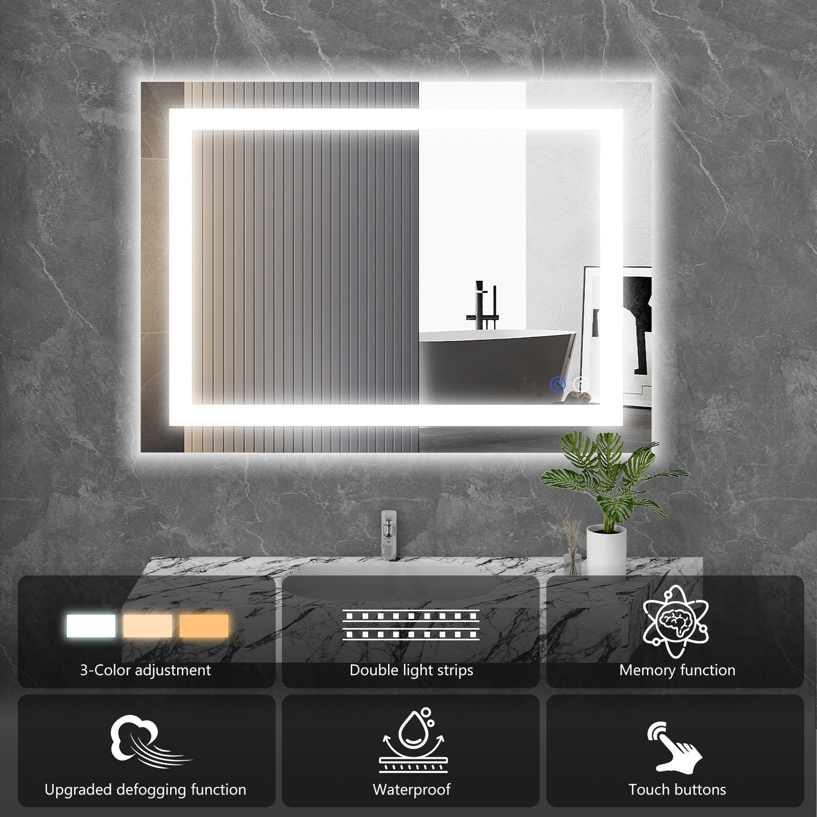 Dual LED Lighted Bathroom Mirror,Smart Memory Function,Anti-Fog Vanity Mirror