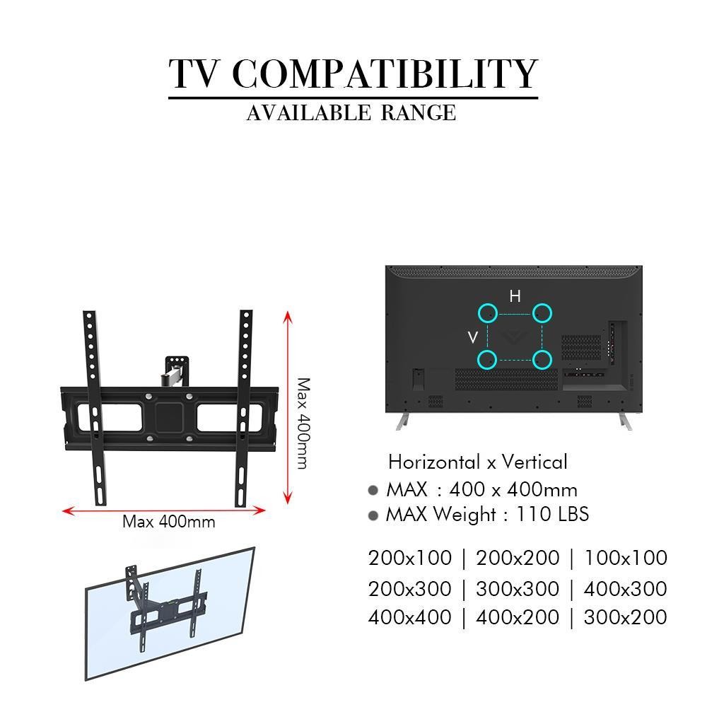 New TV Wall Mount Bracket Swivel Tilt 26 32 36 37 42 46 47 50 52 55 Inch LED LCD
