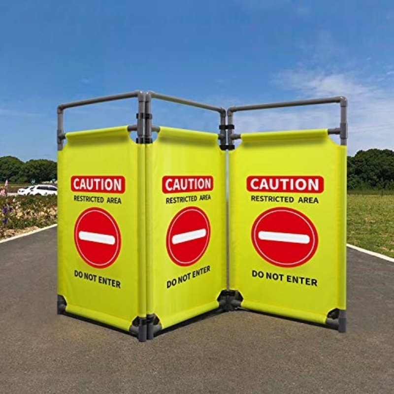 3 Panels Safety Barricade 5.8FT Foldable Security Sign Barrier Gate with Heavy D