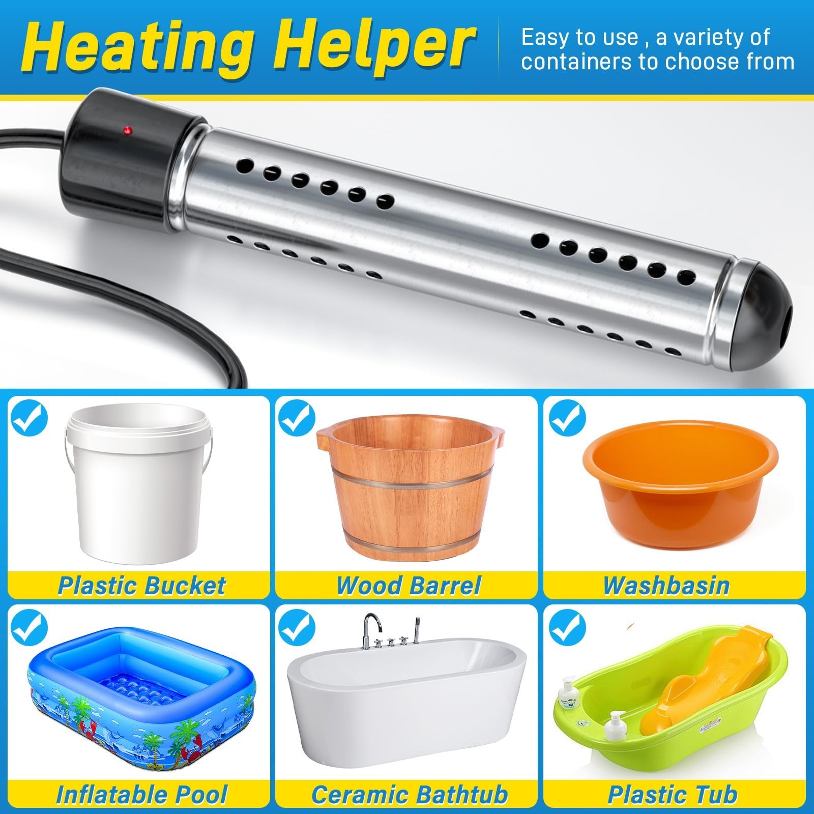 2000W Immersion Water Heater, Portable Water Heater Electric with Real-Time L…
