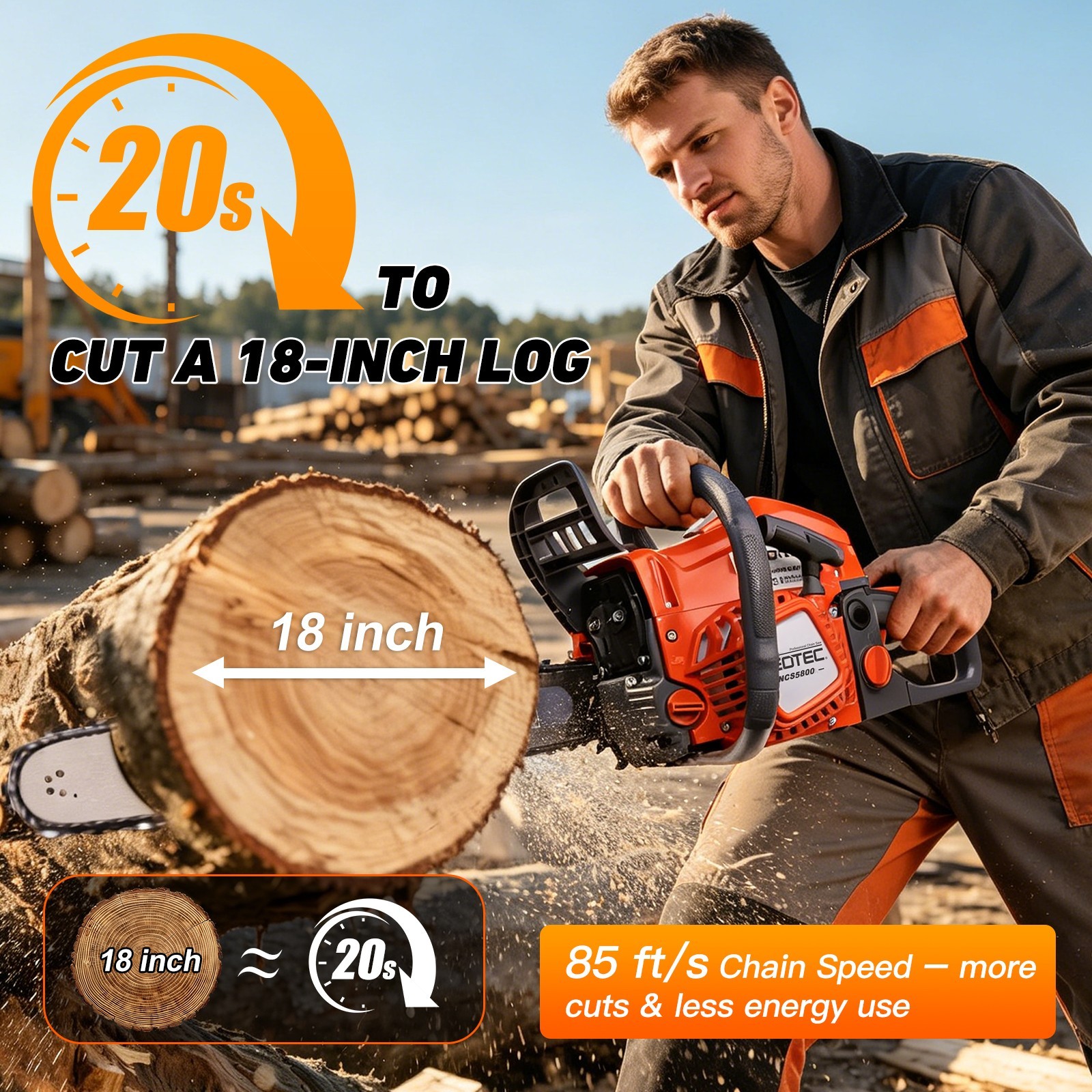 2-Stroke Gasoline Chainsaw 18″ + 20″ Bar Power Engine Wood Cutting Gas Chain Saw