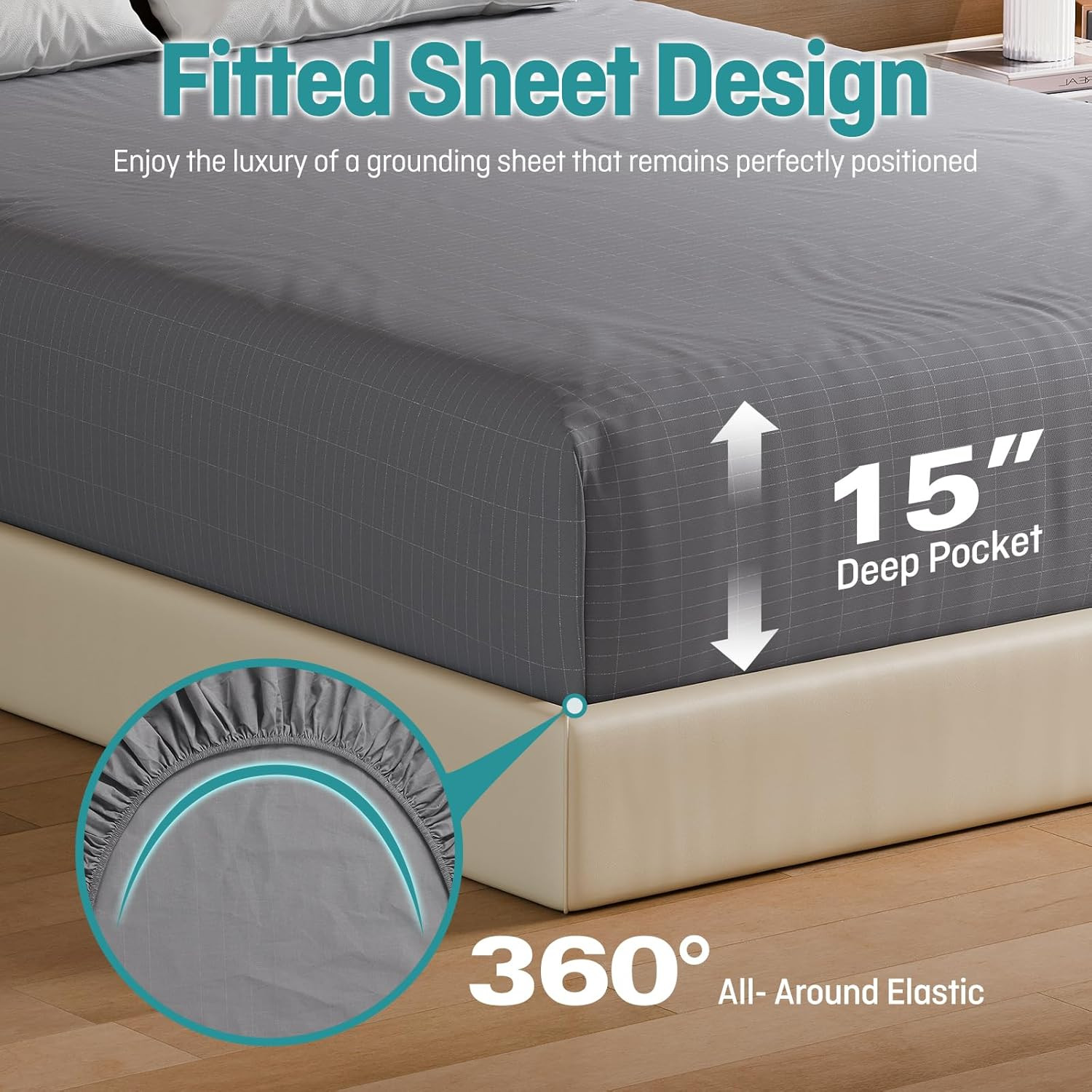 Grounding Fitted Sheets Full Size with Silver Fiber for Better Sleep – Gray