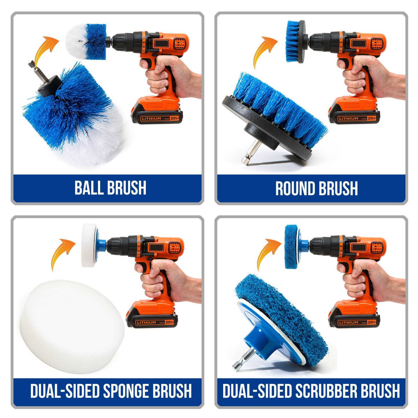 RevoClean® Ultimate 4 Piece Scrub Drill Brush Multi-Purpose Deep Cleaning Kit