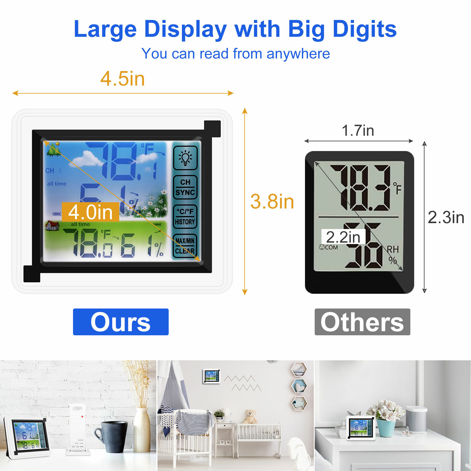 Digital LCD Display Thermometer Wireless Indoor & Outdoor Weather Station 24HRs