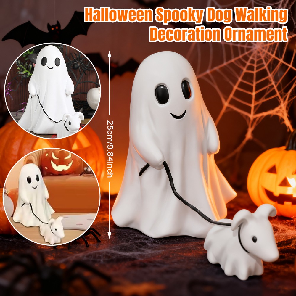 9.8 in Halloween Goblin And Ghoul Ghost Walking Dog Spooky Ghost Dog Figurine