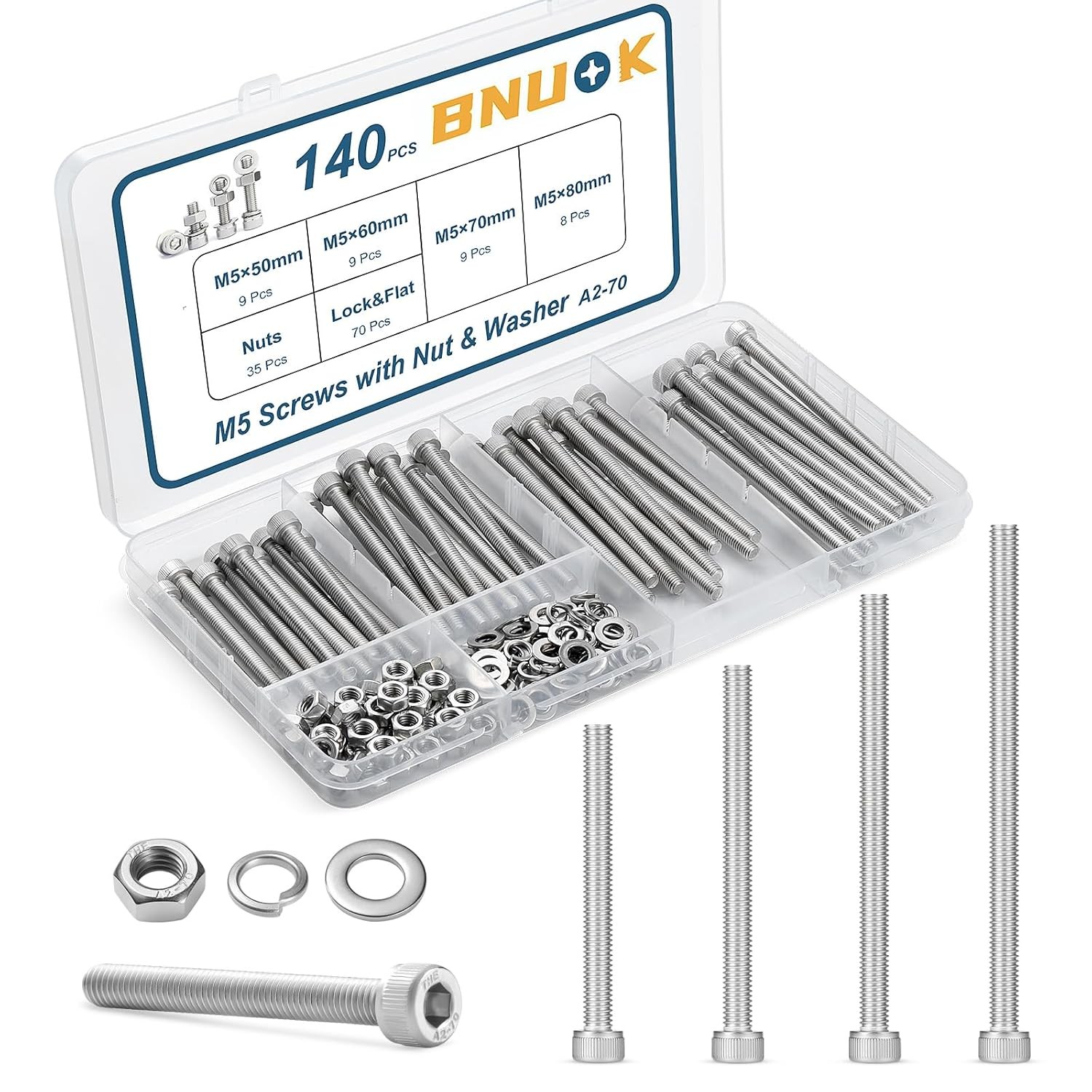 M3/4/5 Hex Socket Head Cap Screws Bolts Nuts & Washers Assortment Kit (4-100mm)