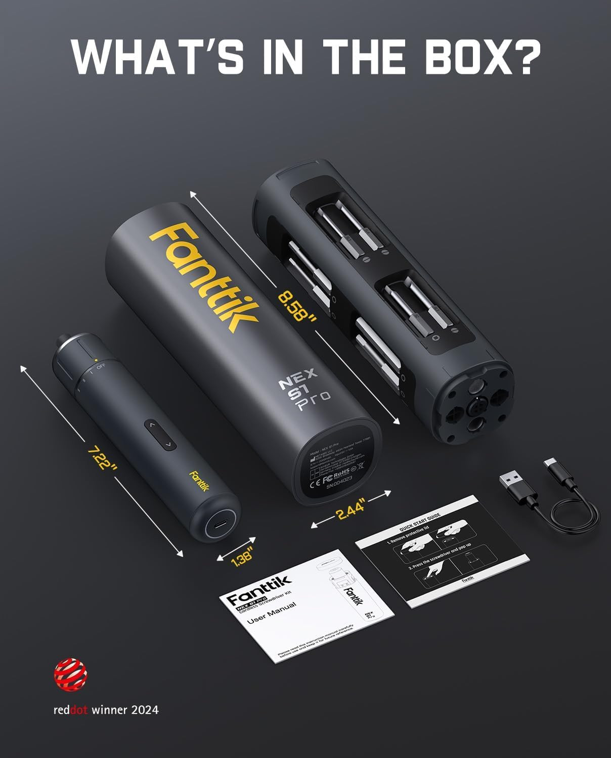 Fanttik S1 Pro Electric Screwdriver, Power Screwdriver with16 S2 Steel Bits, 3 T