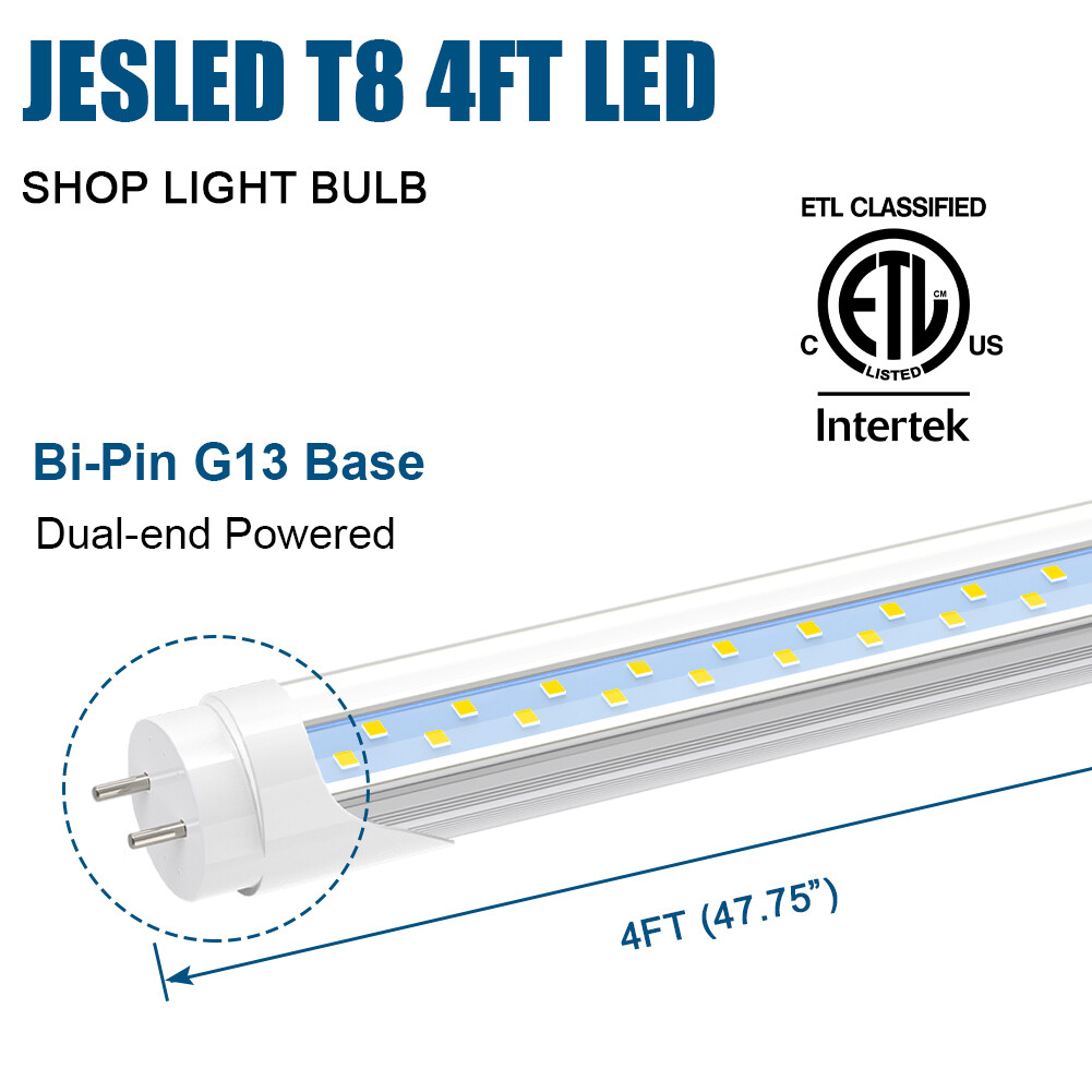 4FT T8 LED Tube Light Bulbs 22W 28W 60W G13 2-Pin 6500K LED Shop Lights Garage